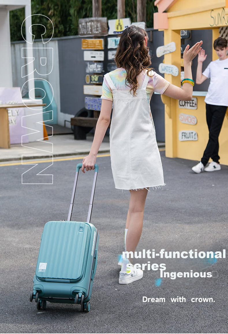 CROWN Zipper Aluminum Frame Suitcase, Carry-On Luggage, Large Capacity Front-Opening Case, Small Size 5278-20 White 1