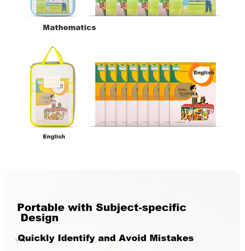 Deli School Stationery L-Shaped Student Mesh Zipper Bag, Subject Classification Pouch, File Folder, Thickened Subject Bag for Students, Large Capacity with Wide Opening, Green English PP123 4