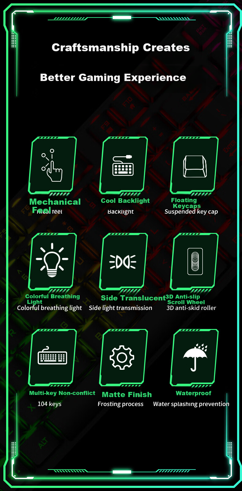 GESOBYTE G108X Mechanical Feel Keyboard And Mouse Combo Wired Keyboard And Mouse Set Gaming Office Home Computer Keyboard PUBG Set Metal Panel Black 2