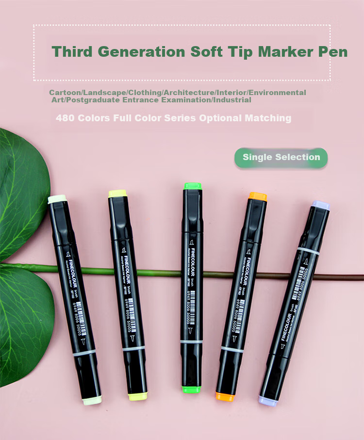 FINECOLOUR Third Generation Soft Tip Dual-Tip Marker Pen for Alcohol-Based Painting, Hand Drawing, Design - 270 Medium Gray Art Sketching Watercolor Pen, Aesthetic Drawing Tool 1