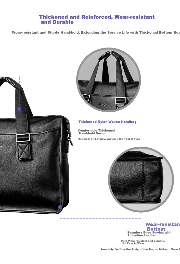 COW Briefcase, Men's Business Casual Handbag, Large Capacity, Durable, Men's Bag, Business Laptop Bag, 8628 Black 10