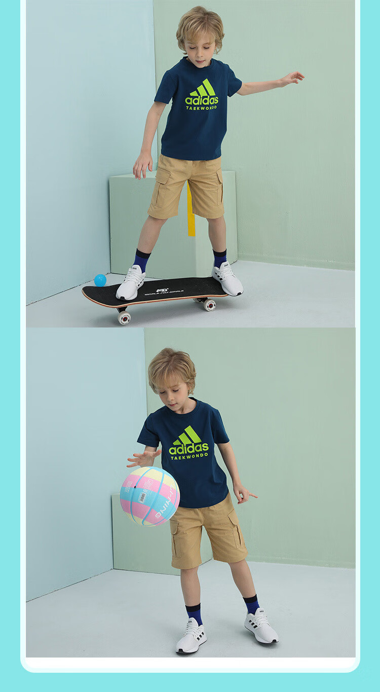 Adidas 2025 New Children's Short-Sleeve T-Shirt, Summer Outdoor Sports Casual Versatile Top, White + Gold, Size 116 22