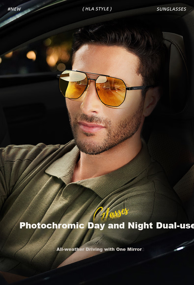 HLA Carbon Fiber Day And Night Polarized Sunglasses, Photochromic Sun Protection Glasses for Men, Specialized Night Driving Night Vision Glasses 1