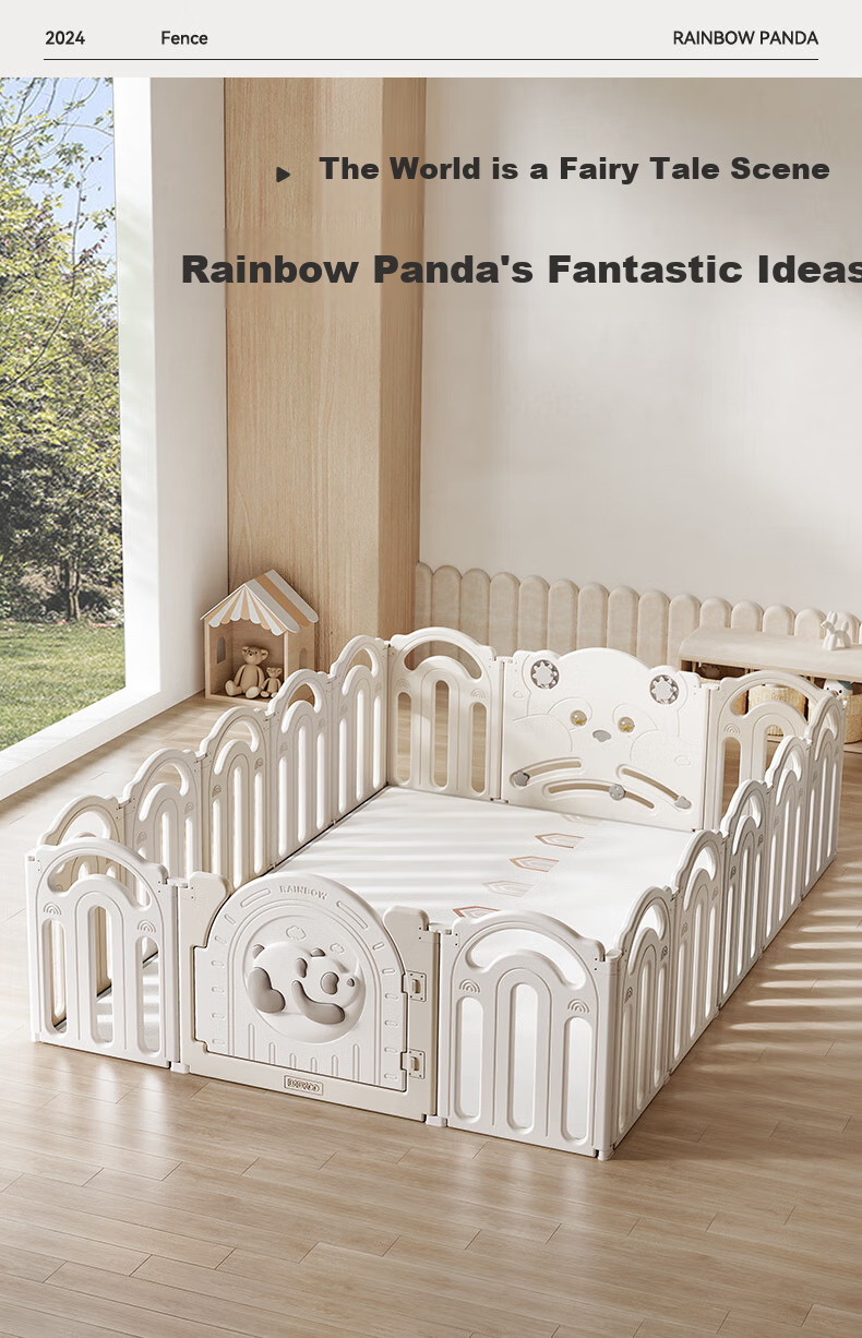 BG-BABYGO Rainbow Panda Game Fence, Baby Crawling Mat, Integrated Protective Barrier, Indoor Child Playpen for Home Use 1