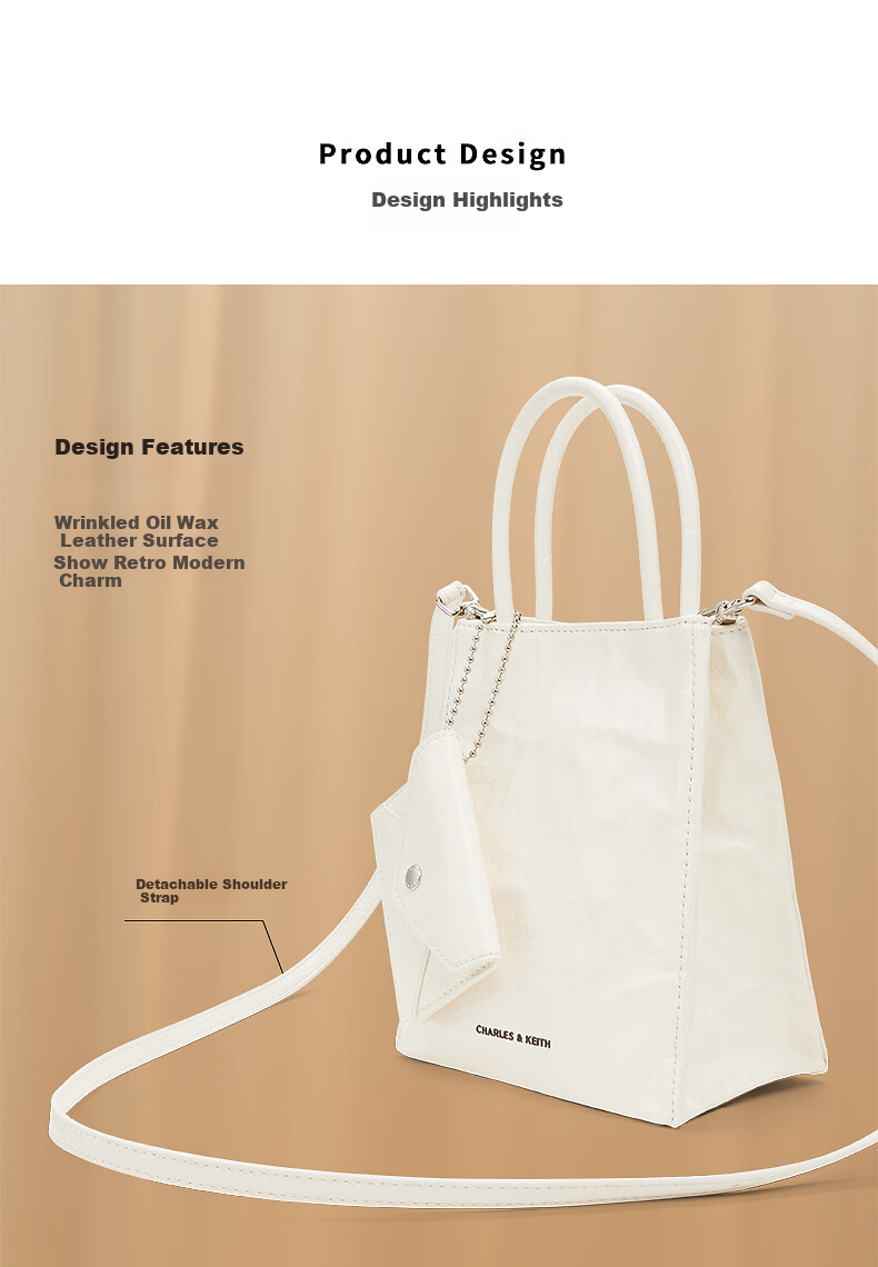 CHARLES&KEITH Solid Color Pleated Magnetic Handheld Shoulder Crossbody Tote Bag, Women's Bag, Birthday Gift, CK2-30782347 7