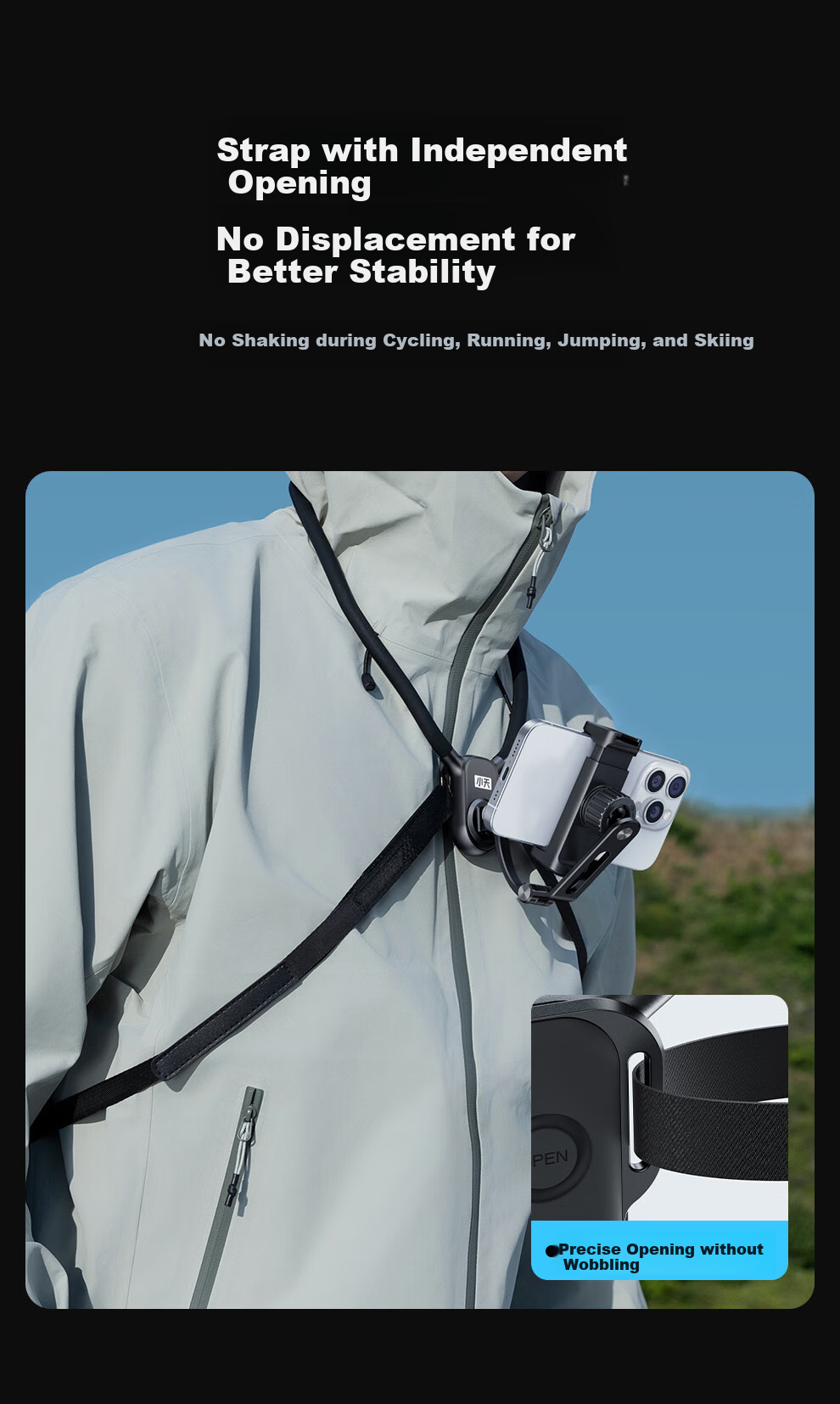 Xiaotian Neck Strap Phone Holder, First-Person Perspective Shooting Device, Chest-Mounted Wearable Anti-Shake Live Streaming Device, Outdoor Fishing Cycling Gadget, Compatible with Android And Apple 15