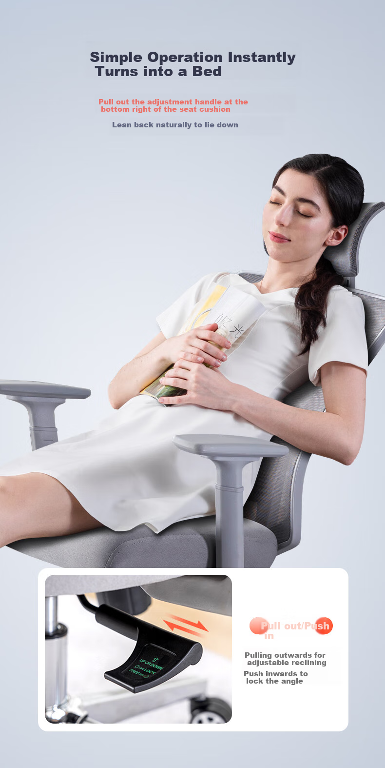 BECAUSES Ergonomic Chair, Comfortable for Long Sitting, Computer Chair, Reclining Office Chair, Gaming Chair, Study Chair, Streamer Chair 0815H 8