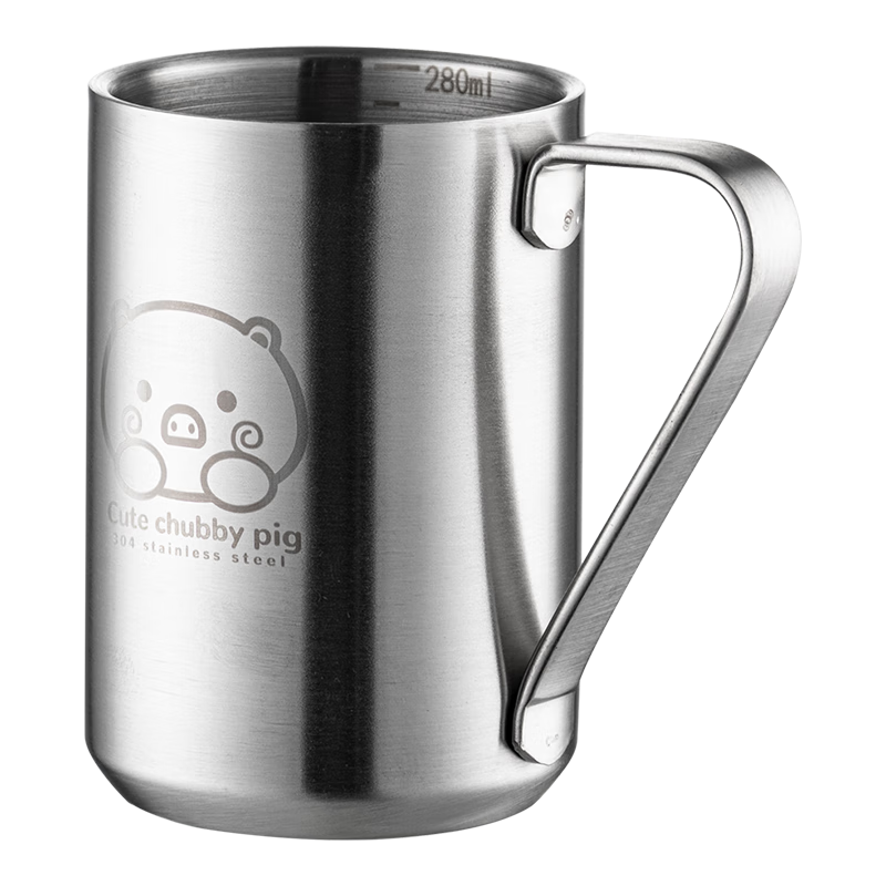 Onlycook 304 Stainless Steel Double-Layer Water Cup, Household Children's Milk Cup, Double-Layer with Handle Insulated Water Cup, 150ml