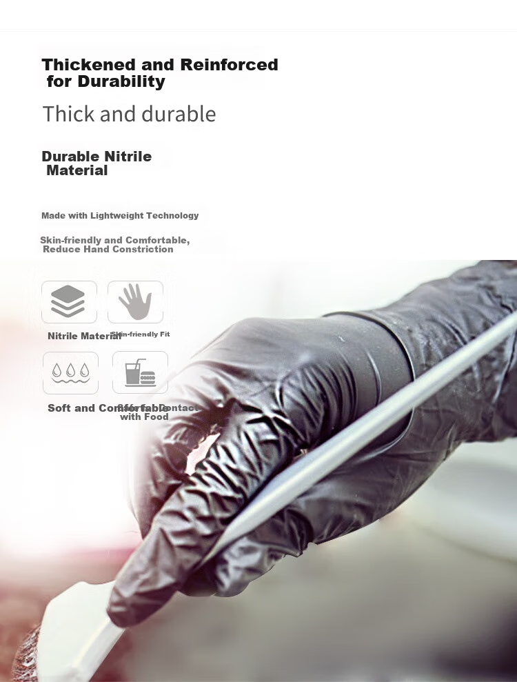 AMMEX Disposable Gloves, Food-Grade Nitrile Work Protective Gloves, Waterproof Non-Slip Oil-Resistant Gloves, Multi-Purpose Durable Wear-Resistant Dishwashing Gloves, Kitchen Cleaning Thickened Gloves, 100 Pieces L Size 4