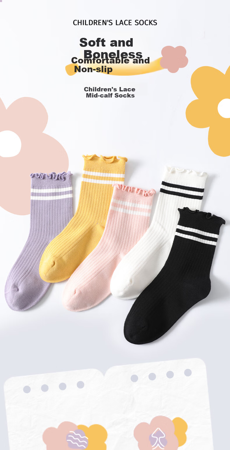 LangSha Children's Socks, Girls' Mid-Calf Cotton Socks for All Seasons, Preppy Style, High Elasticity, Comfortable And Breathable Student Socks, Socks for Older Childre 1