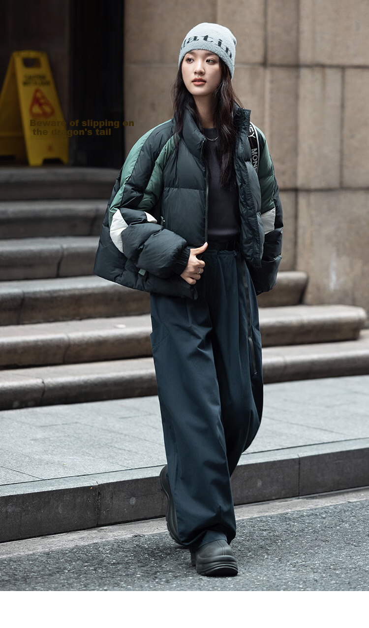 Dme [Multi-Color Patchwork Short Style] Winter Stand-Collar Long-Sleeve Down Jacket for Women with Contrasting Color Splicing 10