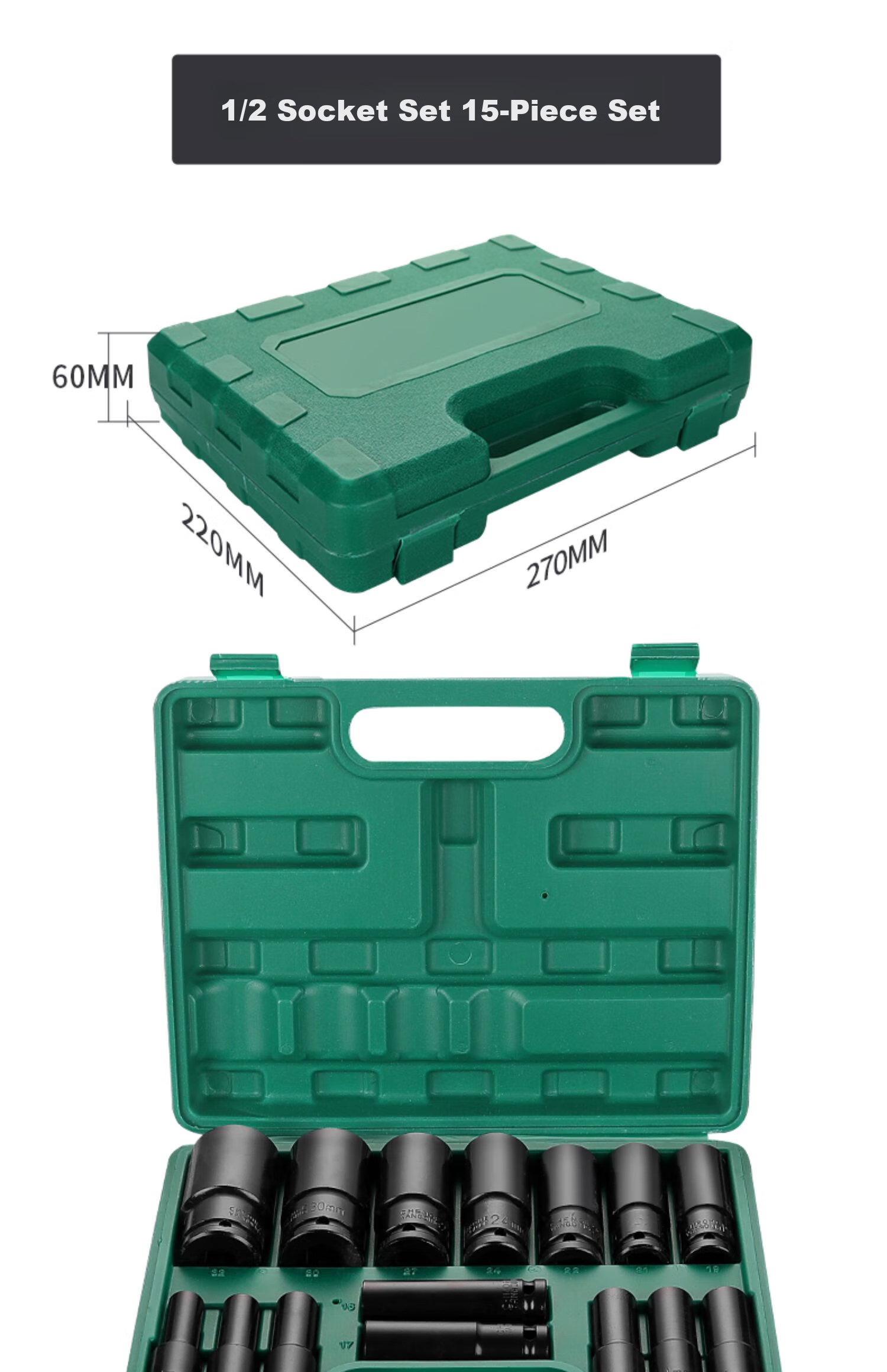 GREENER Electric Wrench Socket Set, Hexagonal Extended Impact Wrench Socket Heads, Household Use, 8-24mm Sockets, 10-Piece Set 16