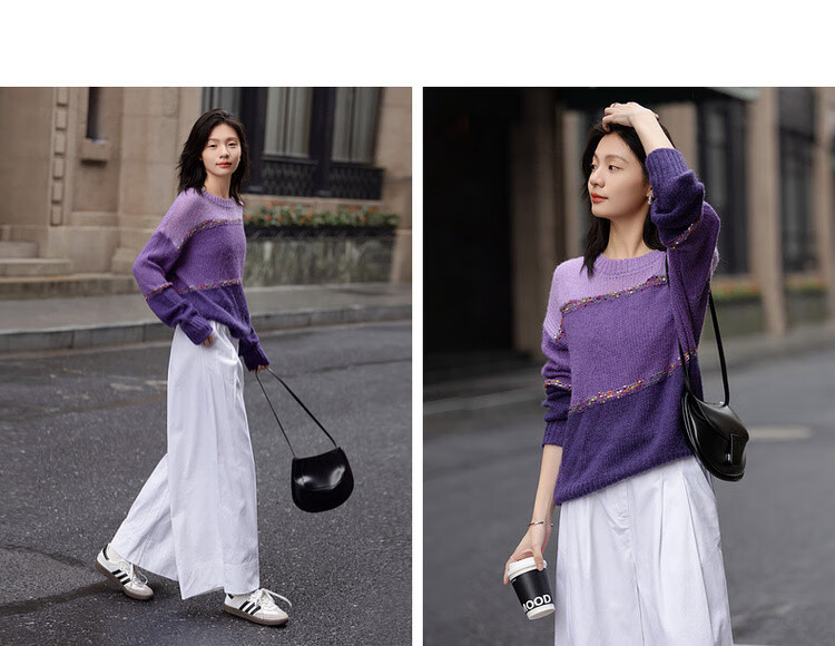 Dme [Containing Wool], Spring And Autumn French Slow Travel Color-Block Sweater, Loose-Fitting, Flattering, Fashionable Knit Top for Wome 4