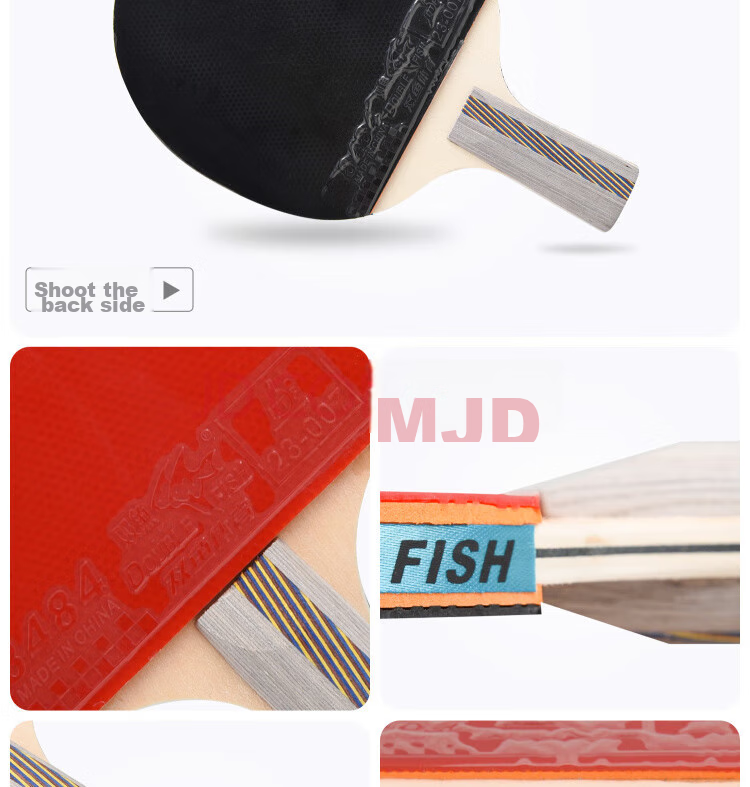 DOUBLE FISH Table Tennis Racket Set, Horizontal Grip Double Rackets, 4D Four-Star Entertainment Training Rackets, 2 Pieces with 10 Balls Included 5