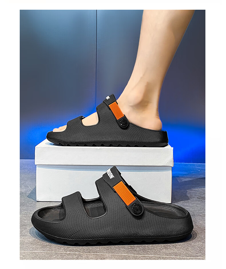 CARTELO Men's Sandals, Summer Casual Breathable Hole Shoes, Fashionable Two-Way Beach Shoes for Men, 1572 Black And Orange, Size 42-43 11