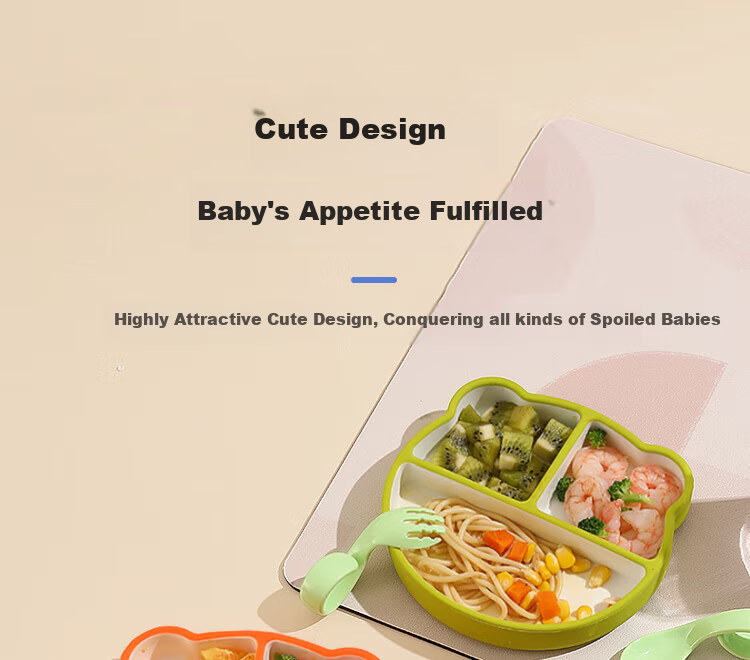 DOCTOR MA Baby Plate, Silicone Feeding Tray with Detachable Sections, Children's Tableware, Complementary Food Bowl And Plate, Green Lunch Box 17