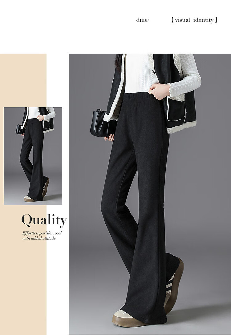 Dme [Fleece-Lined for Extra Warmth] Winter Japanese-Style Commuter Elastic Waist Flared Pants Comfortable Slimming Versatile Women's Casual Trousers 6