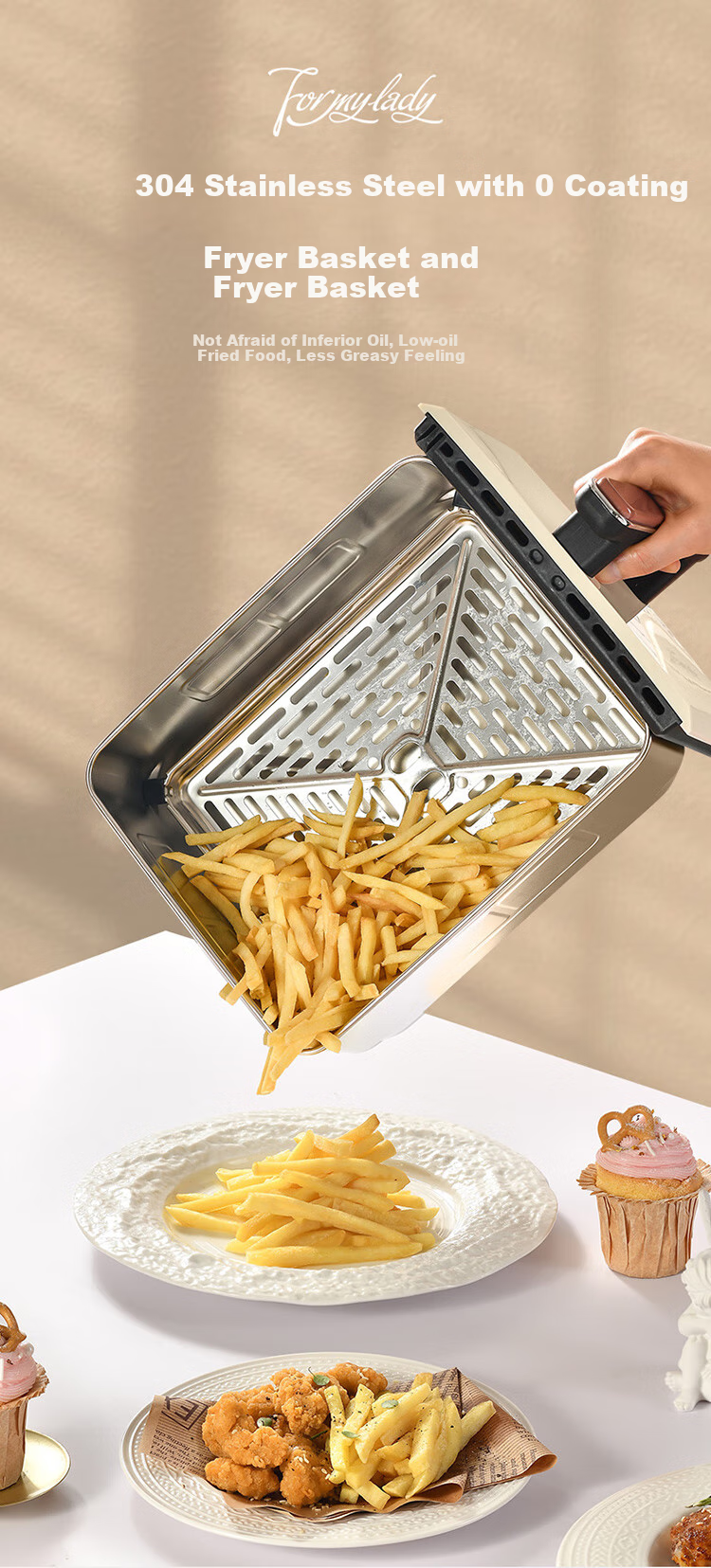 Liven Air Fryer, Non-Coated 304 Stainless Steel Frying Basket, 7L Smart Visible Large Capacity Can Roast Whole Chicken, No Flipping Required Metal Interior KZ-D7170 4