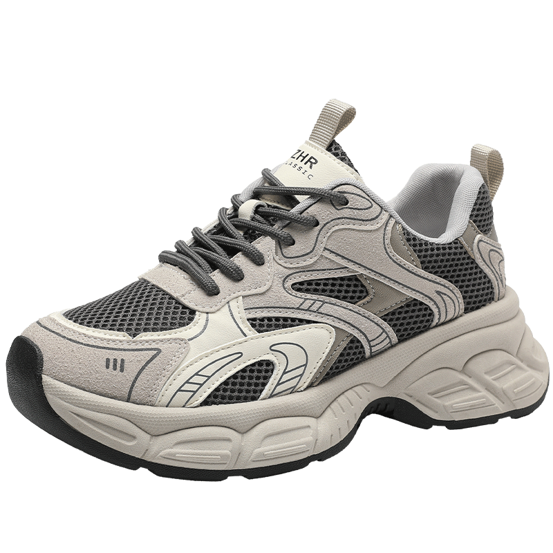 ZHR Dad Shoes for Women, Thick-Soled Slimming Height-Increasing Women's Shoes, Commuter Sports Breathable Casual Shoes, AB69 Gray, Size 36