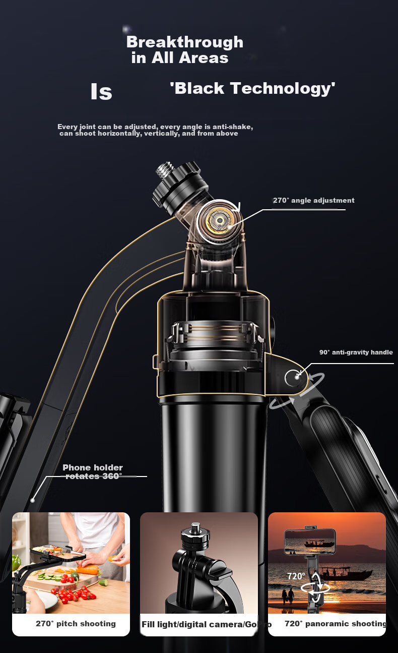 SelfieShow C17 Upgraded Version [TT07], Live Streaming Face Tracking Selfie Stick, New AI Integrated Gimbal Phone Mount, Four-Axis Anti-Shake, 360-Degree, Compatible with DJI Pocket 3 5