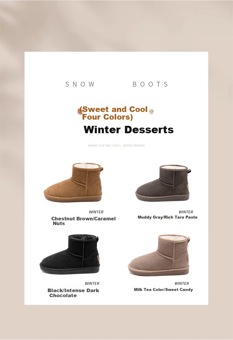DAPHNE Fleece-Lined Snow Boots for Women, 2025 Winter New Thick Cotton Shoes, Warm Women's Shoes, Flat Cowhide Short Boots 3