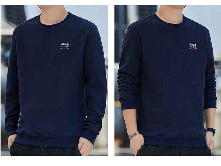 JEEP SPIRIT Men's Autumn Crew Neck Long Sleeve T-Shirt Loose Waffle Knit Base Shirt Gray M 12