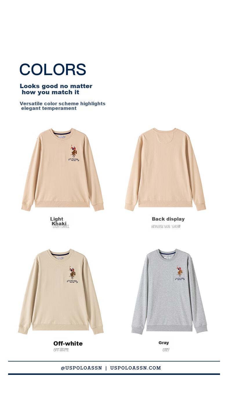 U.S. POLO ASSN. USPA Men's Long-Sleeve Sweatshirt, Solid Color Round Neck, Business Casual, Plain Pullover, Embroidered, Middle-Aged And Elderly Men's Clothing 8