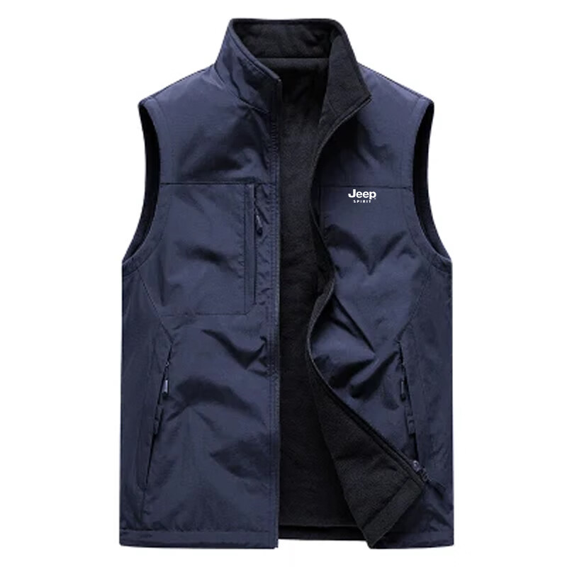 JEEP SPIRIT Men's Autumn Winter Stand Collar Vest Casual Multi-Pocket Sleeveless Jacket Dark Blue 4XL 1