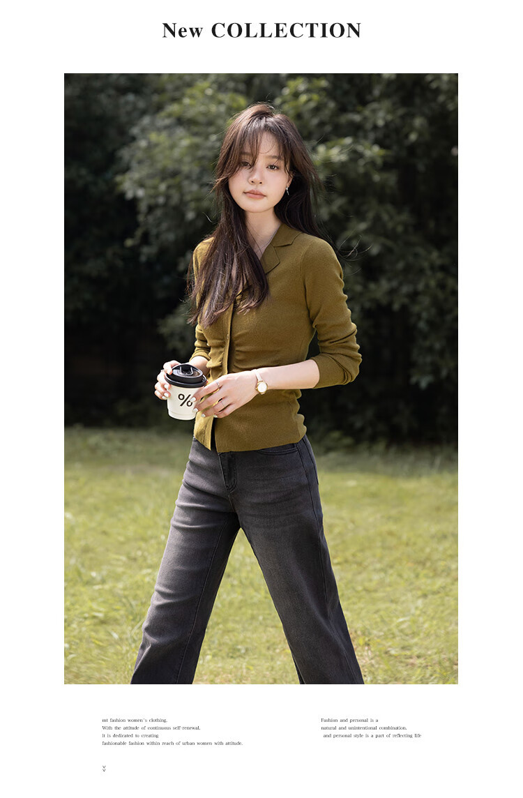 Mt [Korean-Style Elegant Office Wear] Spring Fashion Lapel Simple Solid Color Long-Sleeve Knit Sweater 3
