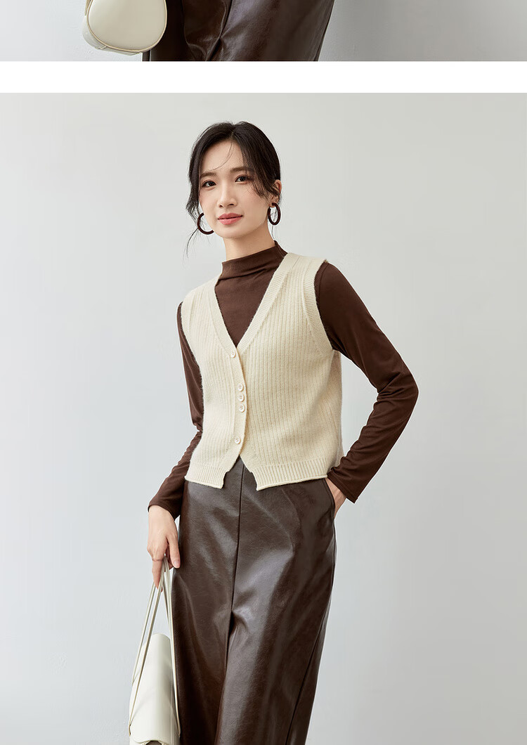 Sentubila Autumn Layered Vest, V-Neck Curved Placket, Single-Breasted Short Sleeveless Waistcoat 8