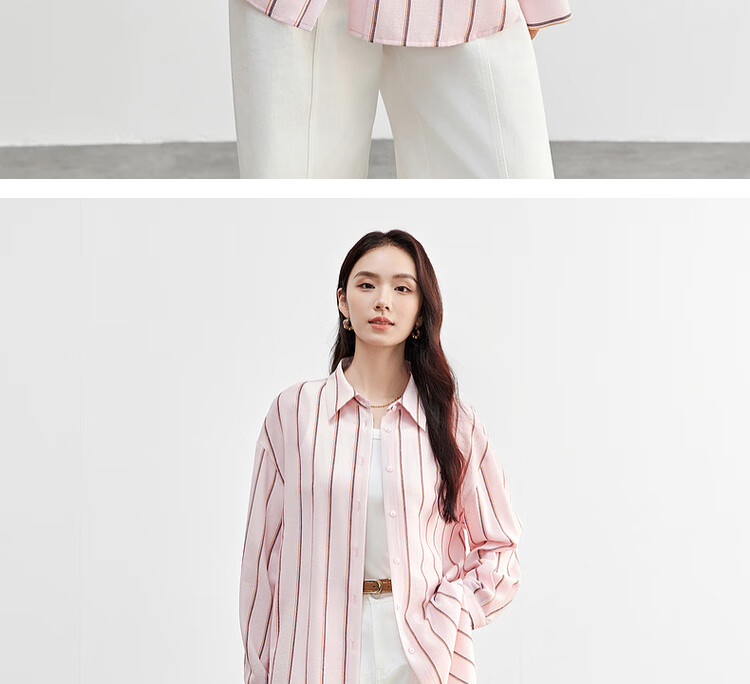 Sentubila Spring And Autumn Commuter Blouse for Women, Light Luxury High-End Slimming Shirt, Loose Long-Sleeve Thin Top, Blue Striped, L 14