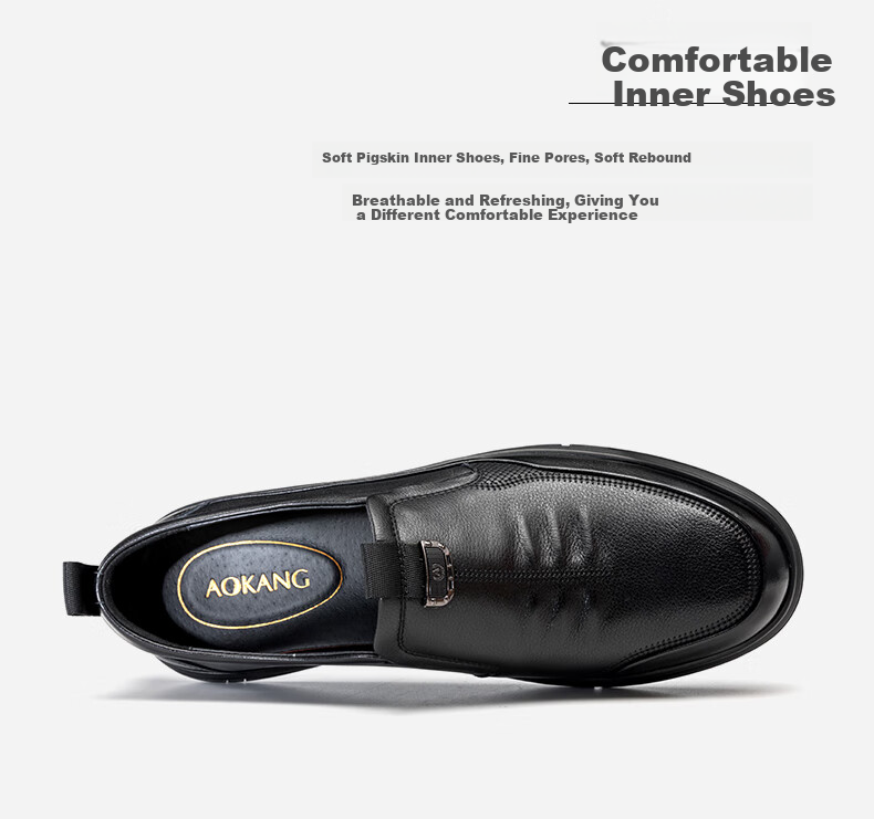 Aokang Business Casual Shoes for Men, Cowhide Leather Soft-Soled Slip-On Comfortable Loafers, Black, Size 40 3