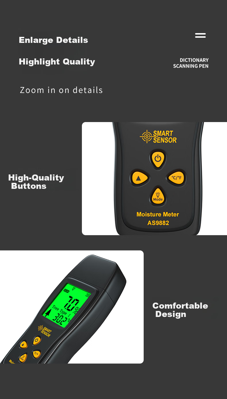 Xima AS9882 Wood Moisture Meter, High-Precision Wood Humidity Tester, Wood Moisture Content Measuring Instrument 9