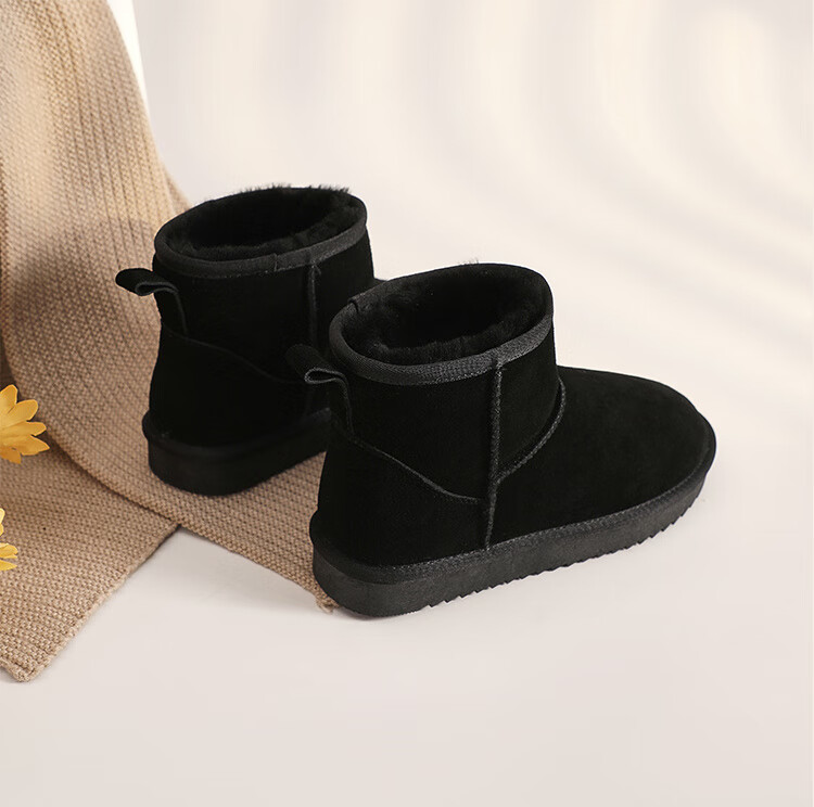 ZHR Snow Boots for Women, 2025 New Style, Fleece-Lined Warm Boots, Genuine Leather Waterproof Short Boots, Cotton Shoes for Women, Coffee Color, Size 35 32
