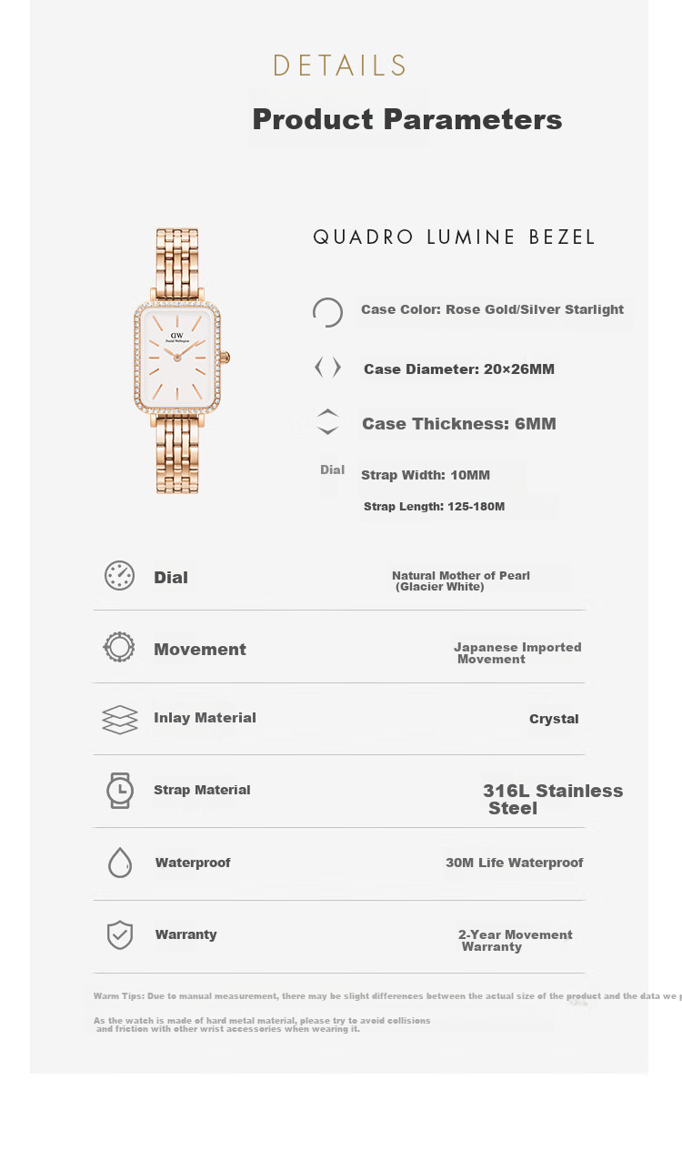 DanielWellington [Xu Yan's Choice] DW Women's Watch, Star Ring Small Square Watch with Steel Strap, Birthday Gift for Girlfriend, DW670 8