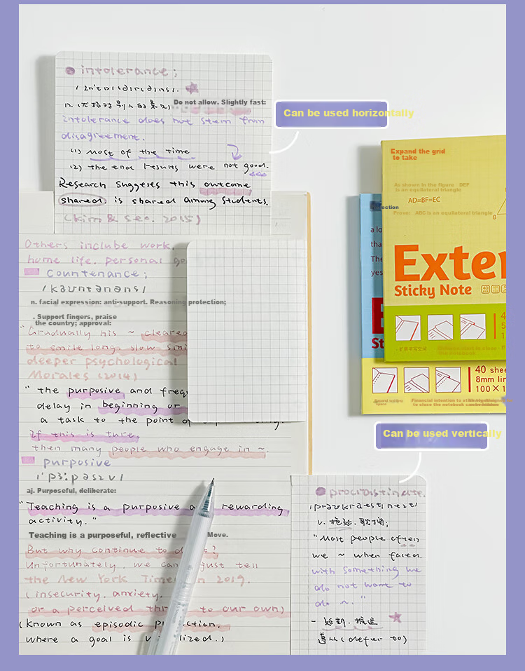 Sannianerban High-Quality Expandable Sticky Notes, 40 Sheets/stack, High-Adhesive Student Memo Pads, Expandable Stickers for Notes, Reusable Office Supplies, Message Pad, Horizontal Stripes (Small Size) 3