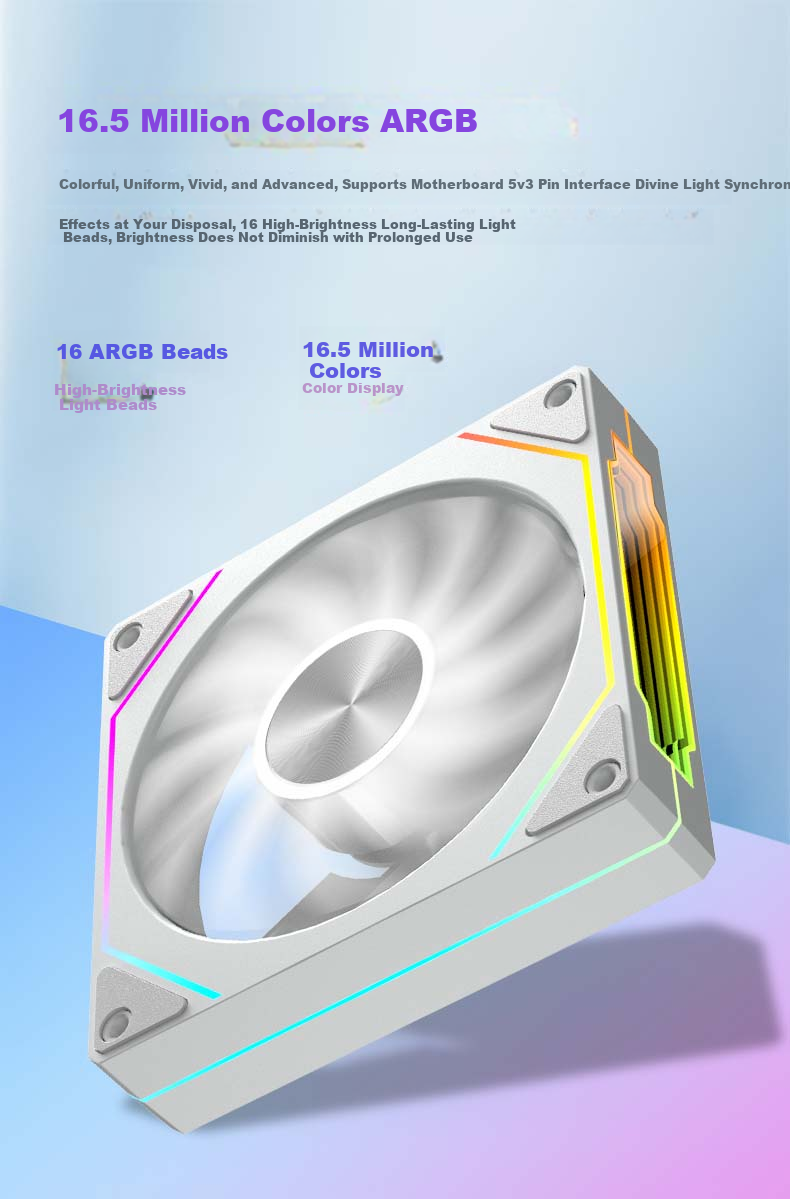 PowerTrain Prism 5 PRO Case Fan, 12CM White Reverse Blade, ARGB Light Sync, Desktop Computer Cooling Fan, PWM Intelligent Speed Adjustment, Infinite Mirror Light Effects 5