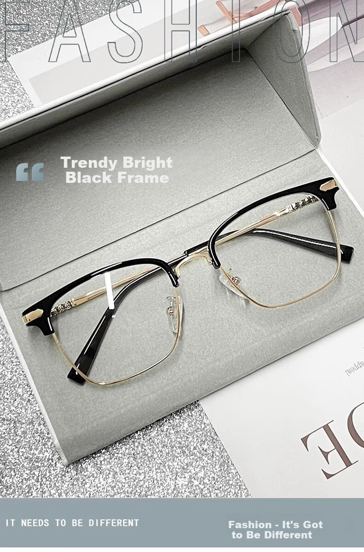 GOGOSOON Myopia Glasses for Men, Ultra-Light 2025 New Anti-Blue Light Eyeglass Frames, Women's Semi-Rimless Frames with Prescription, Browline Flat Lenses 4