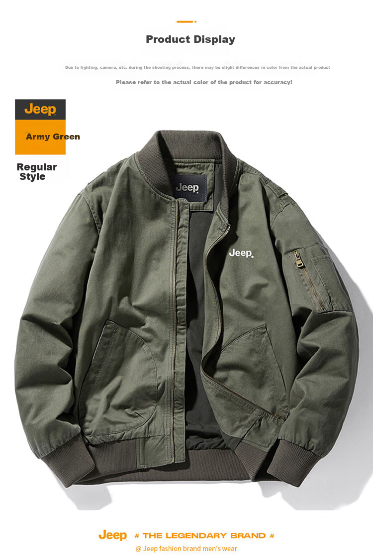 JEEP Men's Jacket, Spring And Autumn Baseball Collar Loose Casual Workwear Clothing, Army Green, Size M 6
