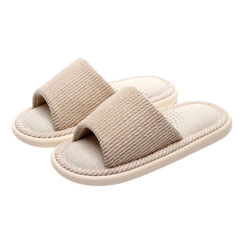 XGGC Four Seasons Slippers for Men And Women, Spring And Autumn Indoor Home Use, Mugwort Soft Sole Breathable Cotton Linen Slippers, Beige, Size 40-41