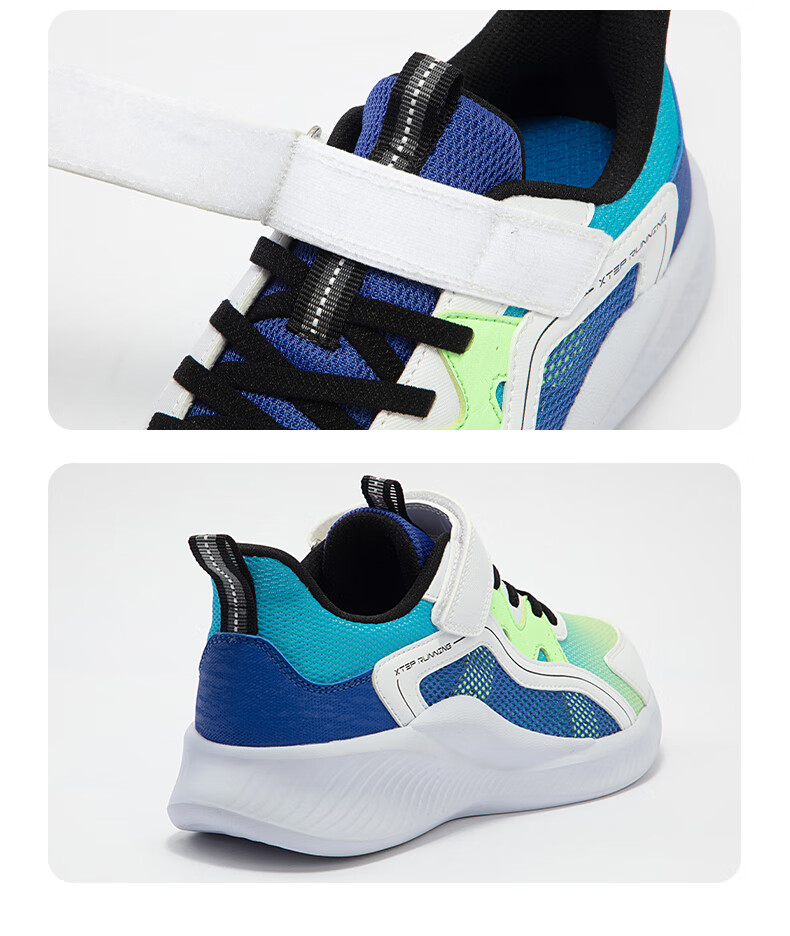 XTEP Kids Velcro Running Shoes for Boys and Girls, Deep Blue/New White/Smart Blue, Size 37 14