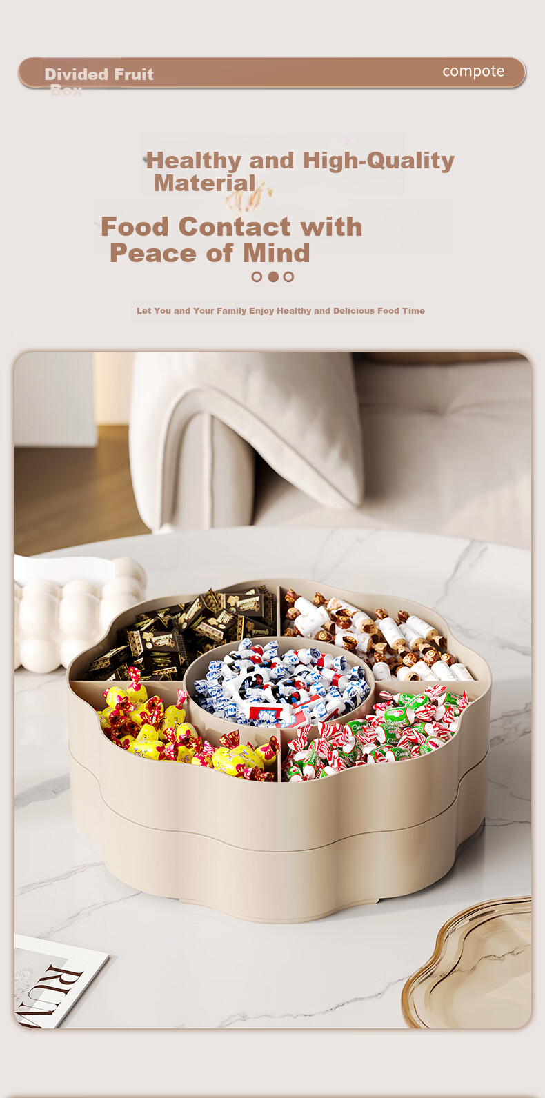 Jinlongxing Candy Box Snack Dried Fruit Plate for Living Room, High-End Feel Nut Fruit Melon Seed Dish, Double-Layer with Lid for Chinese New Year Display 5