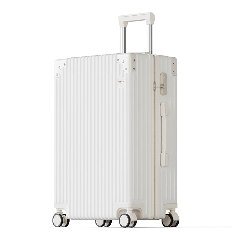Vantiiear 28-Inch Multifunctional Luggage Suitcase with Wheels, Large Capacity Travel Case for Students, Password Lock, Leather Suitcase with Cup Holder, White