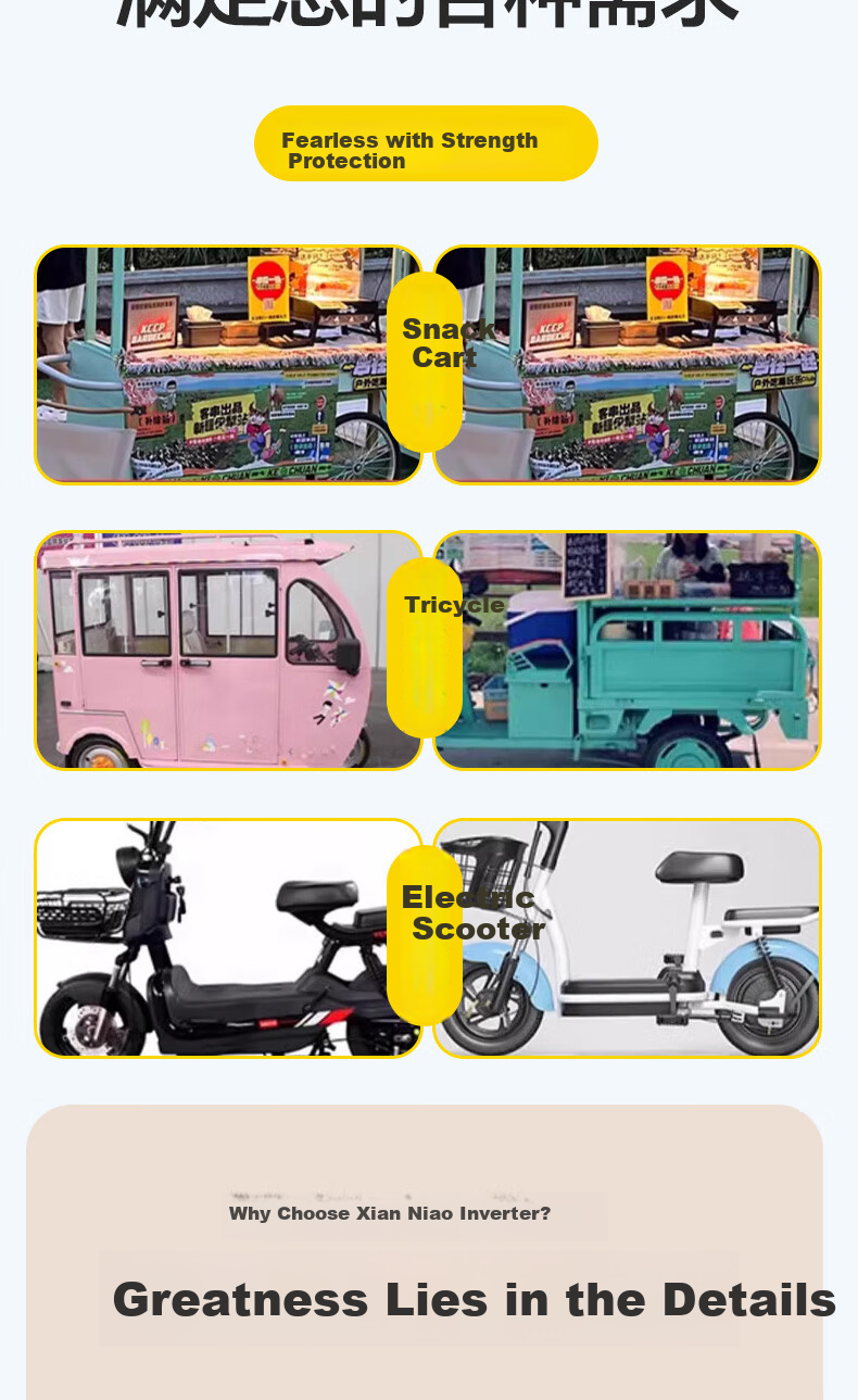 XIANNIAO Inverter, High-Power 72V to 220V Pure Sine Wave, 2300W Battery Tricycle Power Supply for Street Vendors' Use 5