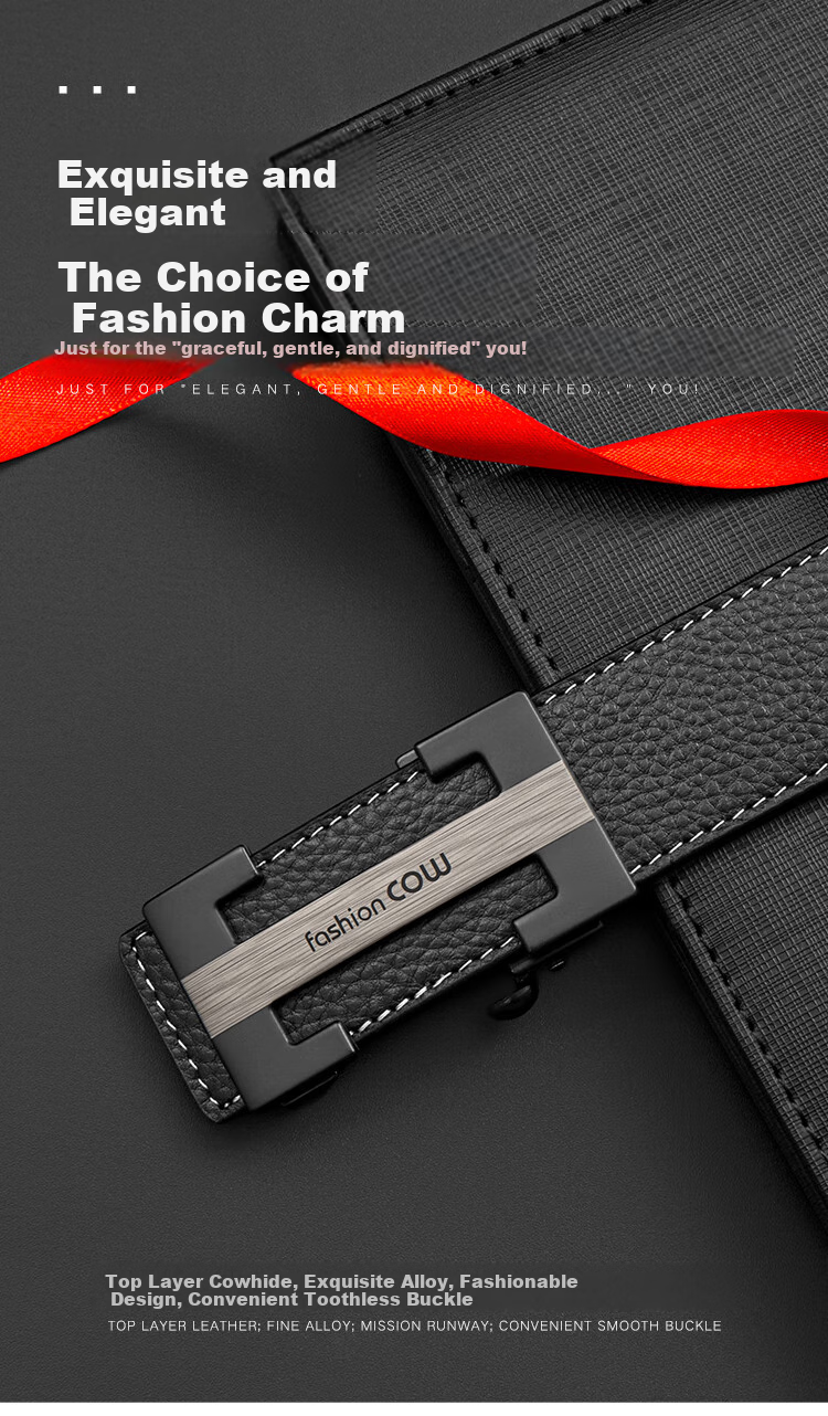 COW Men's Automatic Buckle Genuine Leather Casual Top-Grain Cowhide Belt, Gift Box for Boyfriend Or Father, 998 Black 1