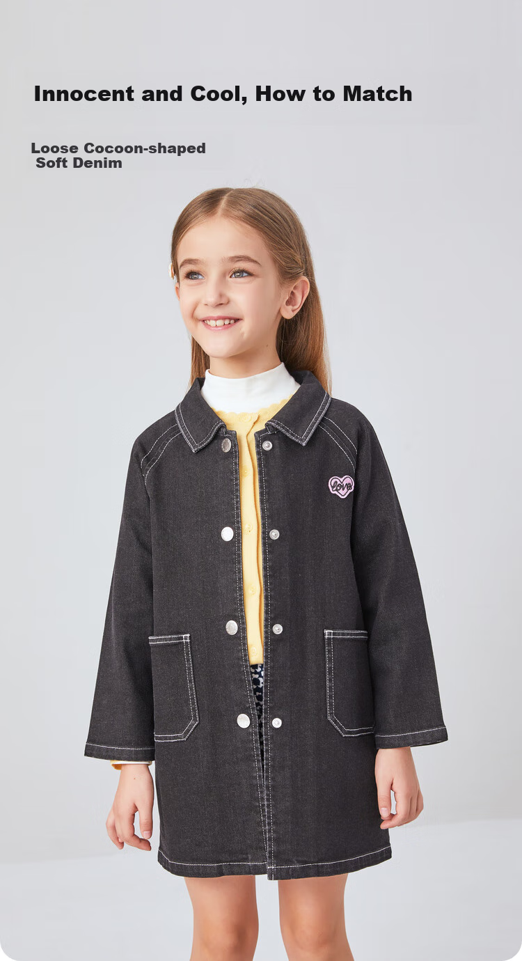 Annil Girls' Denim Jacket, New Autumn Style 2024, Black Denim, Size 160 1