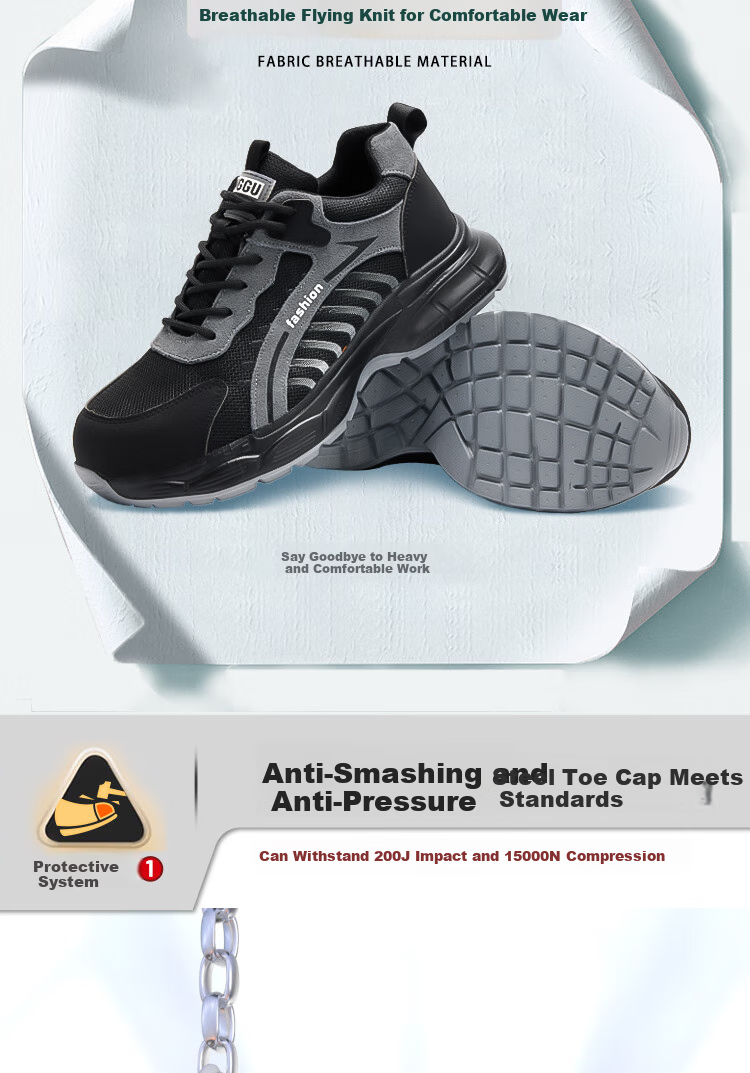 Dinggu Safety Shoes for Men, Ultra-Light Steel Toe Cap, Anti-Smashing, Anti-Puncture, Safety Work Functional Shoes, 950 Heihui 42 3