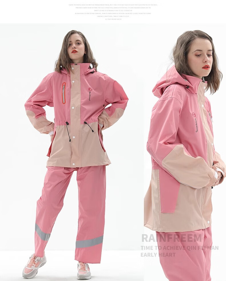 Qinfiman Raincoat Electric Vehicle Raincoat Colorblock Fashion Sports Suit Rider Split Set Full Body Stormproof Outdoor Raincoat Women's Cycling Raincoat Sakura Pink 2XL 14