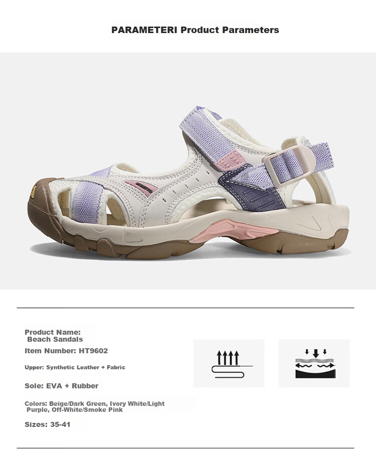 HUMTTO Summer Beach Sandals, Hole Shoes, Outdoor Hiking And Stream Tracing Closed-Toe Sports Sandals for Women, Beige/light Pink, Size 35 8