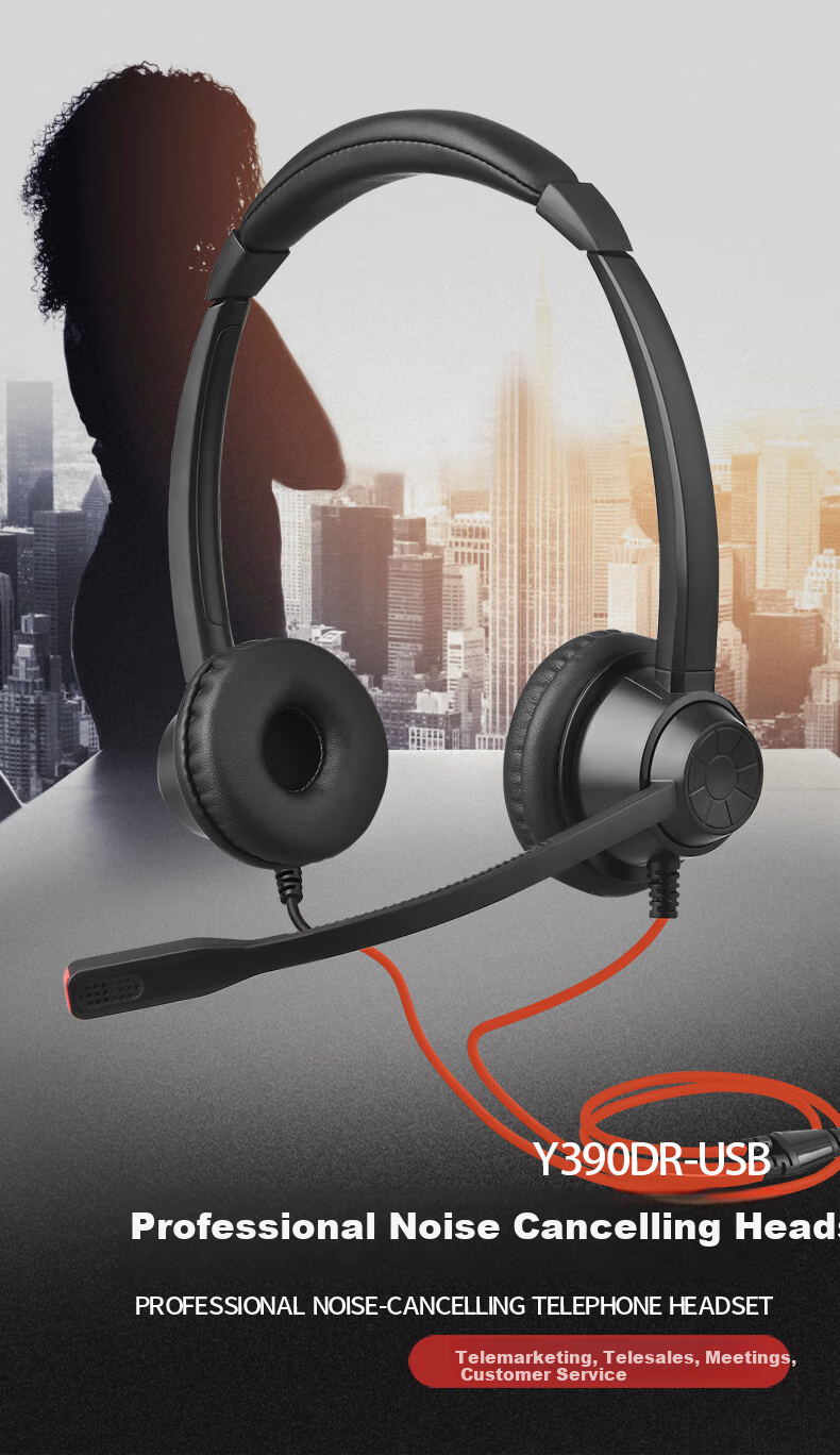 Yijiatong Upgraded Dual-Ear Headset Y390DR with USB Interface, Customer Service Headphones/Noise-Cancelling Headphones/Sales Telemarketing Headset/Business/Education, Including Equalization And Mute Functio 1